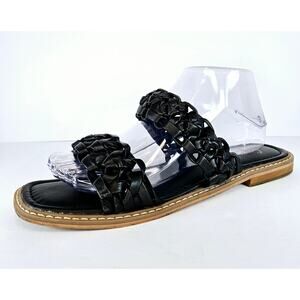 Crown Vintage OLEYA Black Braided Leather Square Toe‎ Slide Sandals Size 9M